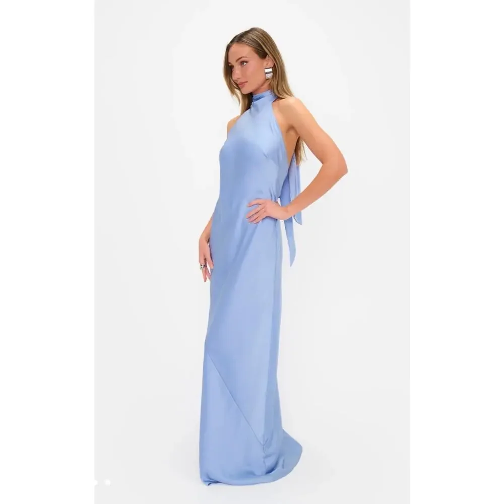 Show Me Your Mumu Lisa Maxi Dress Borrowed Blue Luxe Satin Size Medium - Picture 3 of 9